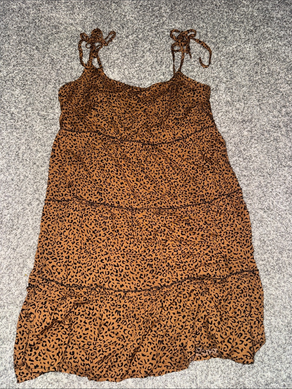 SHEIN Brown Leopard Tie-Shoulder Mini Dress